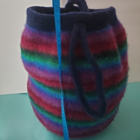Artisan Hand Crafted Handmade Multi Color Striped Felted Wool Hobo Sling Bag - Picture 4 of 6